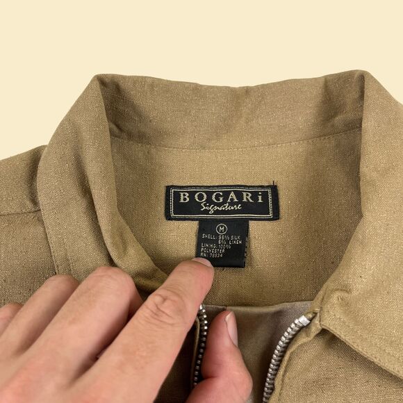 1990s silk M womens jacket, vintage 90s silk/linen brown windbreaker jacket - Picture 5 of 10